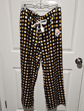 NFL Steelers Black Polka Dot Pajama Pants with Yellow & White Dots